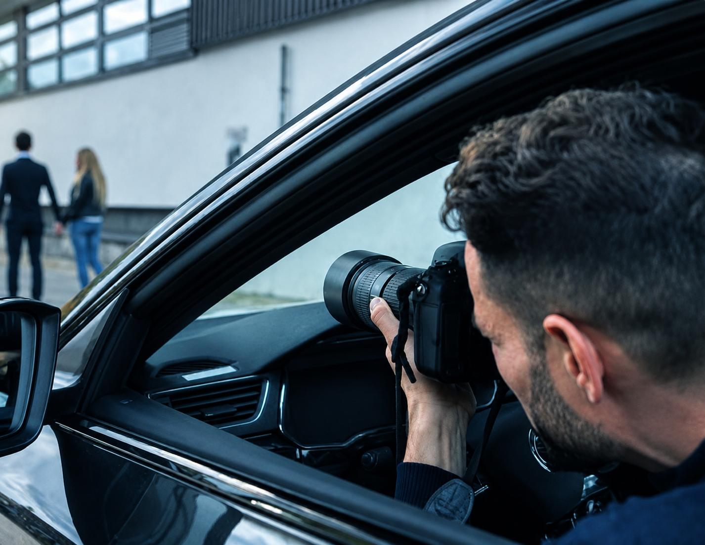 Private investigator observing from a vehicle